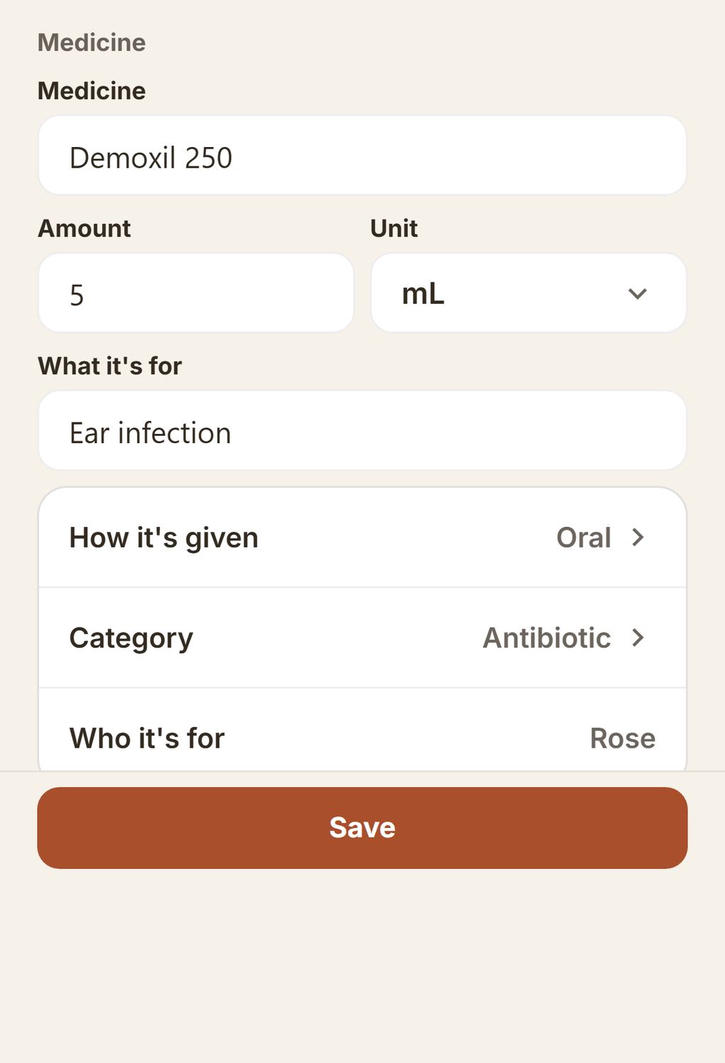 Prescription label scan with the name, strength and schedule filled in for review