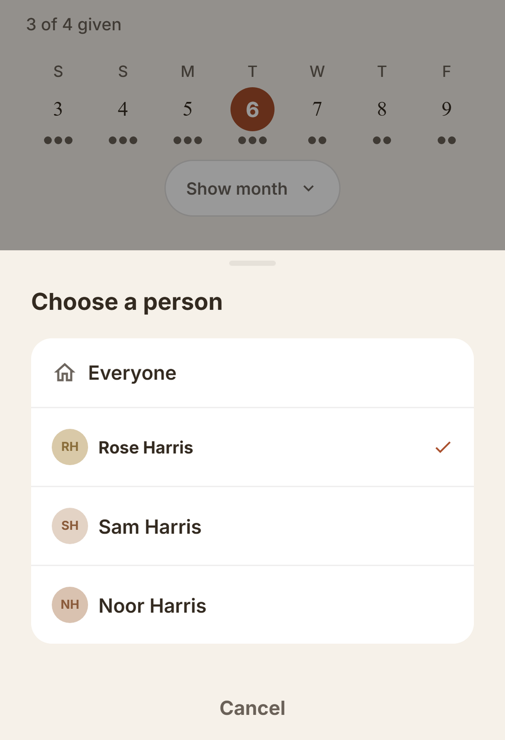 The patient switcher, with every person in the household listed